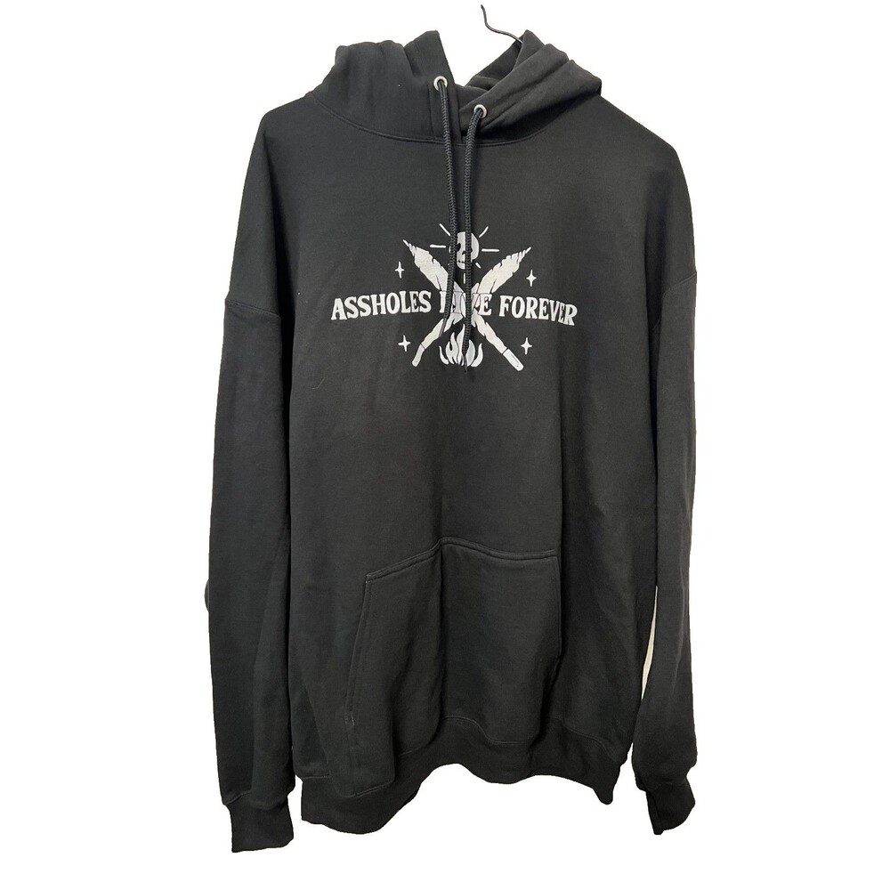 ASSHOLES*S LIVE FOREVER Hoodie Sweatshirt Mens XL Black Skull Flames 100% Cotton